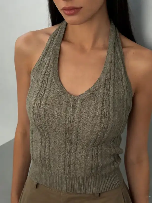 Halter-Neck Cable-Knit Tank Top