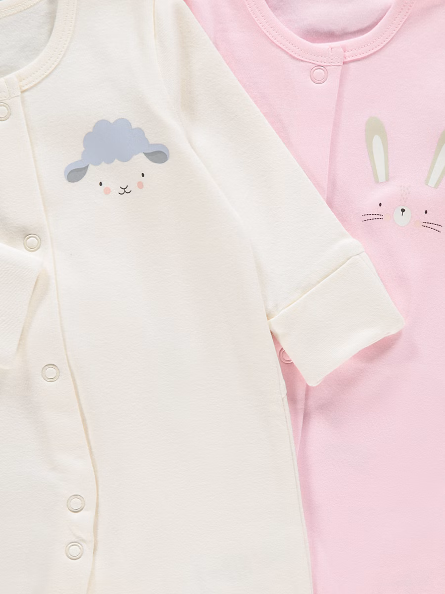 Bunny and Sheep Long Sleeve Sleepsuits 2 Pack detail 2
