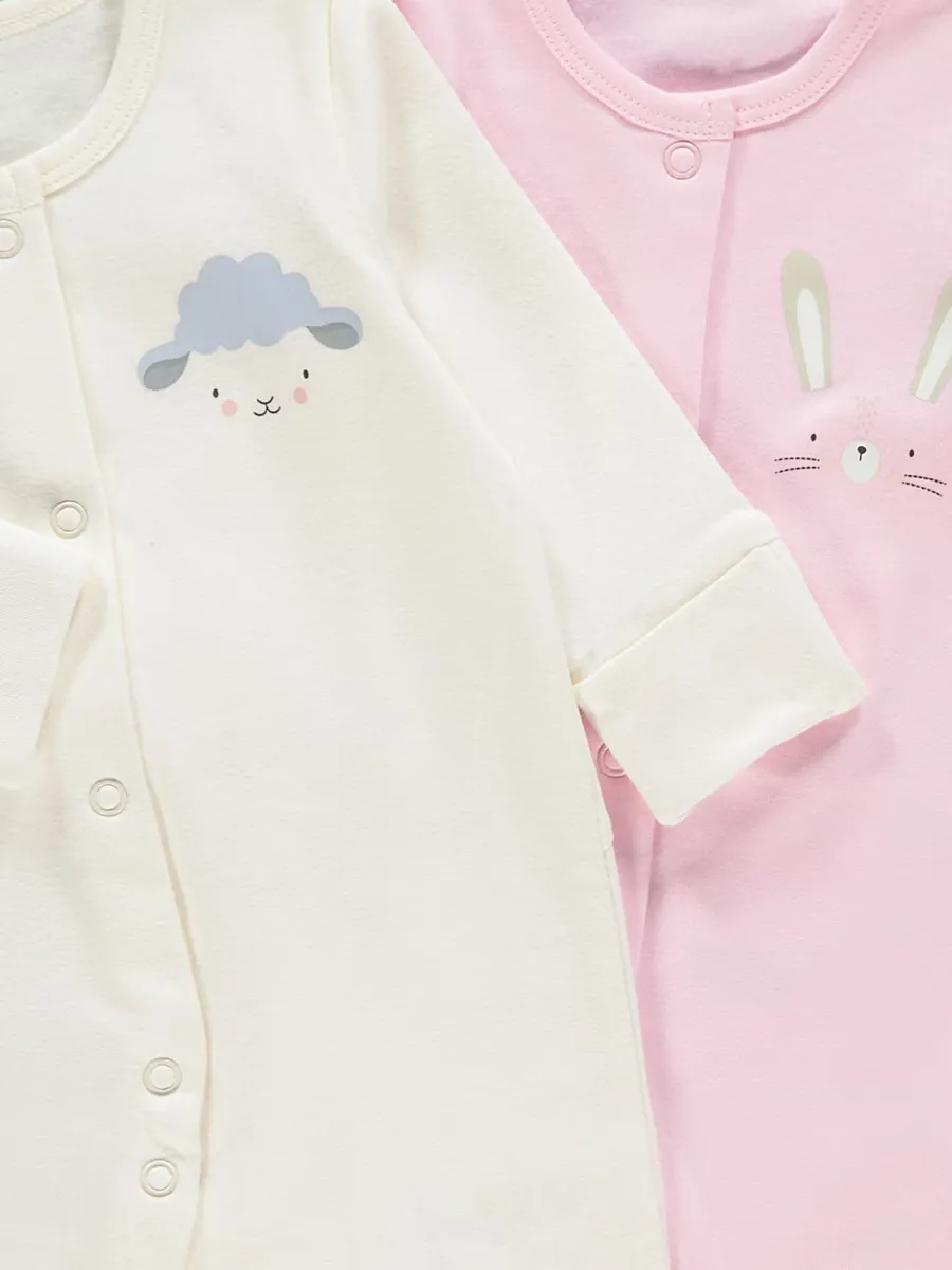 Bunny and Sheep Long Sleeve Sleepsuits 2 Pack