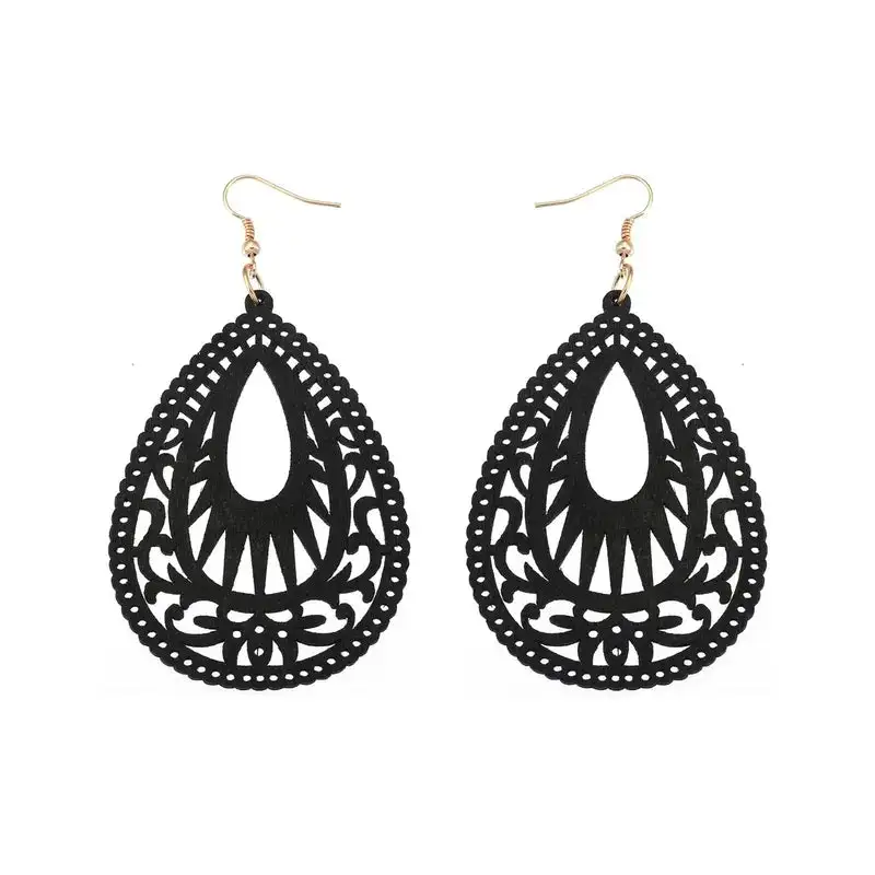 Modern Wooden Retro Teardrop Earrings