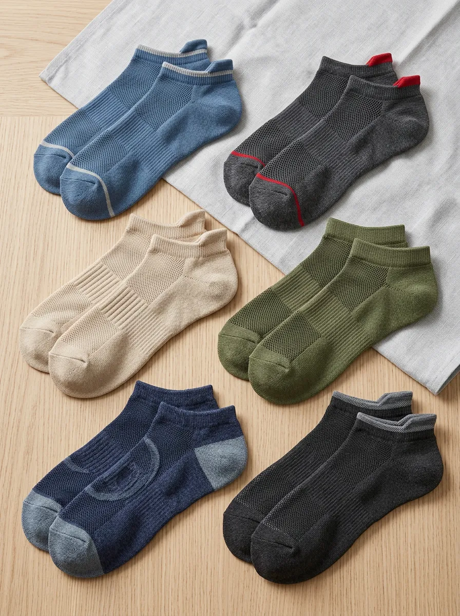 Men's Six Pack Ankle Sock Collection with Ribbed Detail
