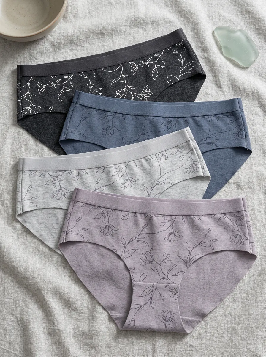 Women's Floral Botanical Line Art Printed Panties Set