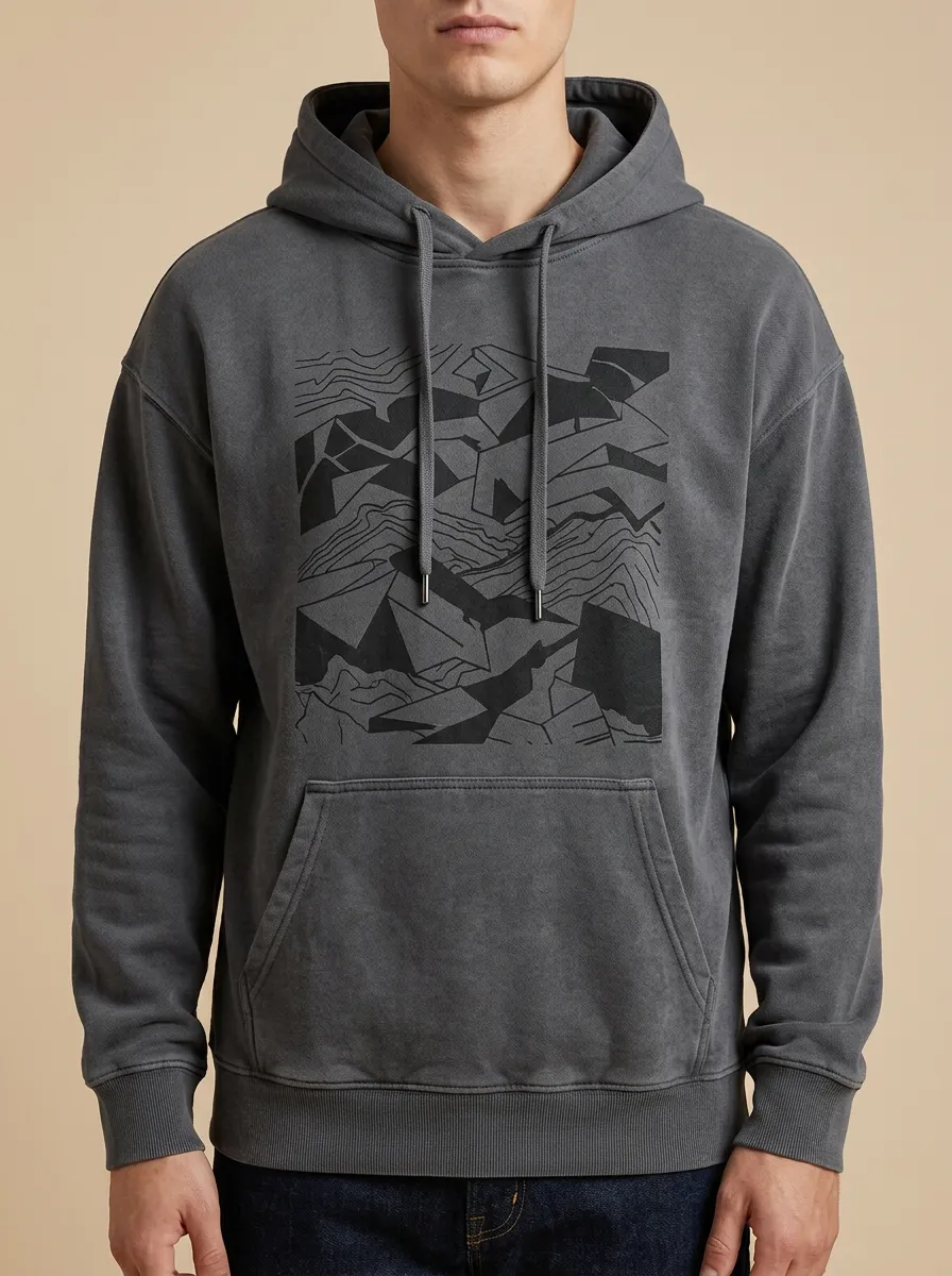 Men's Geometric Mountain Landscape Print Hoodie