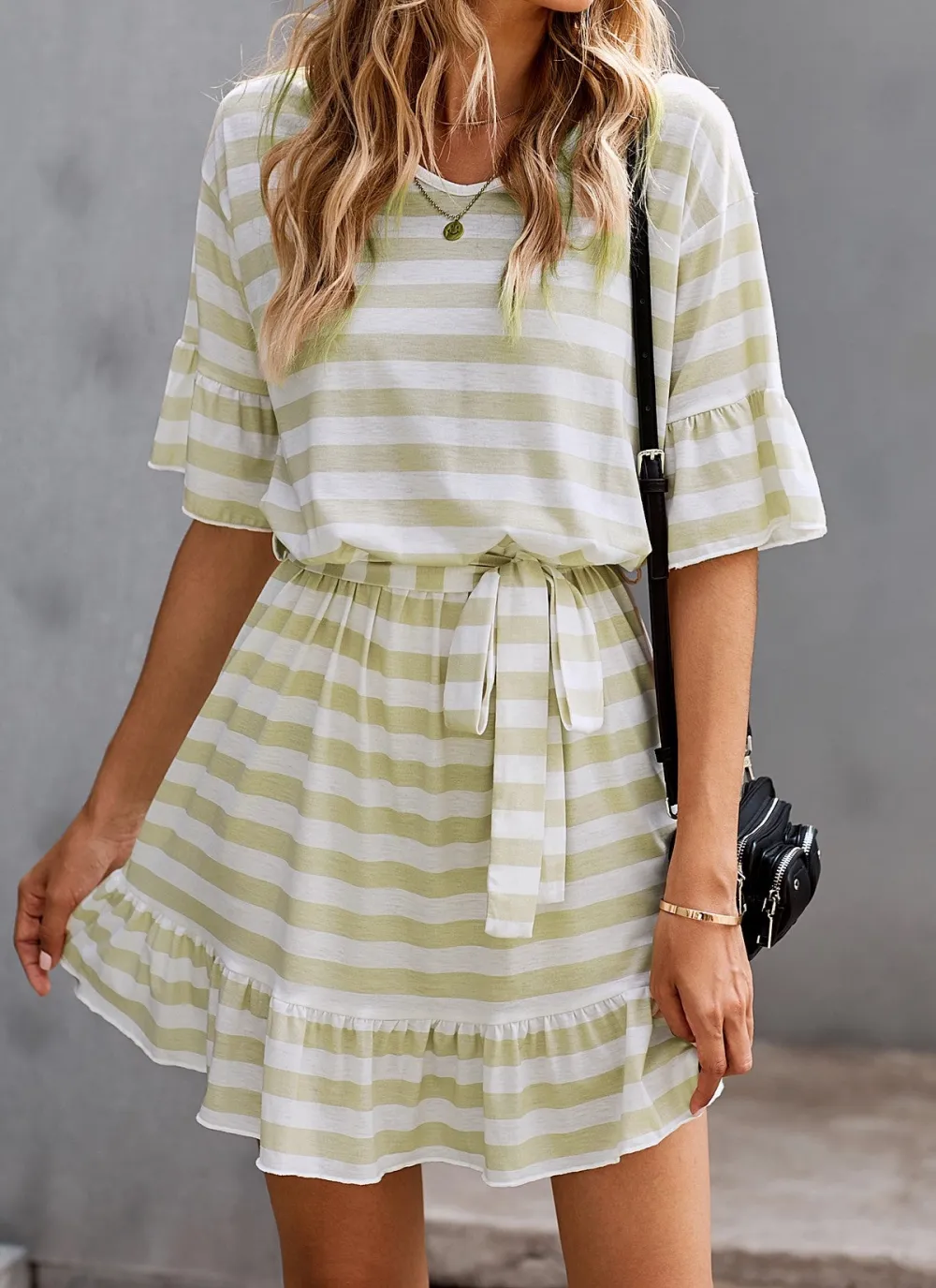 Stripes Ruffle Short Dress