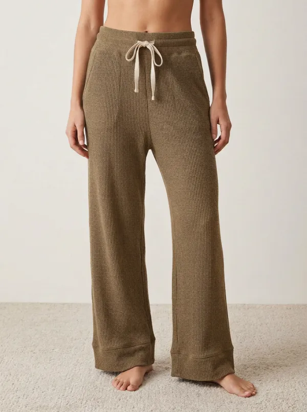 Women's Casual Lounge Waffle Knit Drawstring Wide Leg Pants