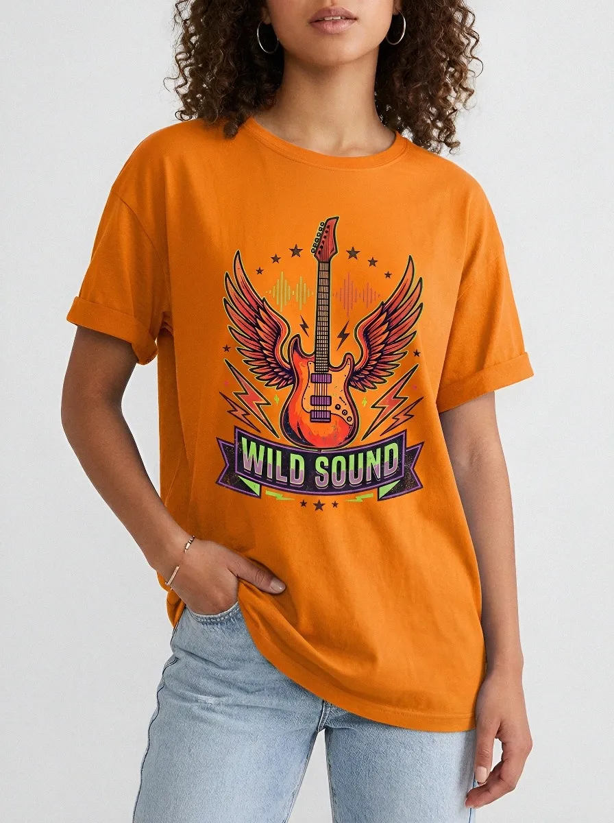 Unisex Rock Music Lover Winged Guitar Wild Sound Printed T-shirt