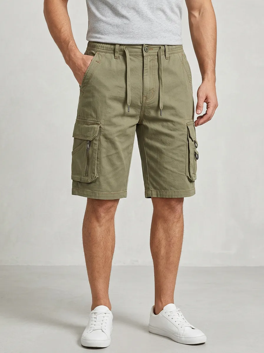 Men's Adventure Utility Cargo Shorts with a Elastic Waist for Outdoor Days