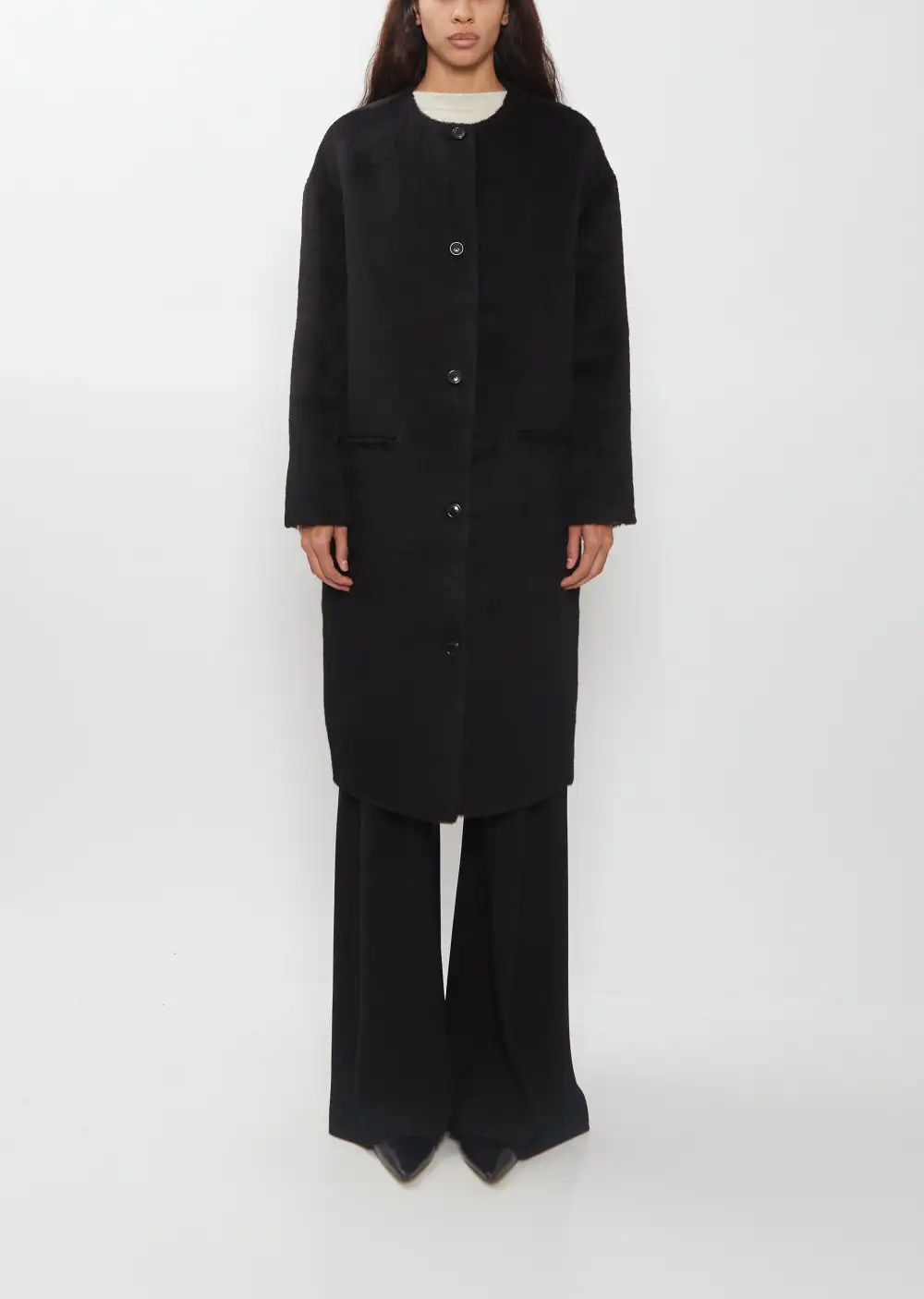 Women's Rounded Collarless Alpaca Coat