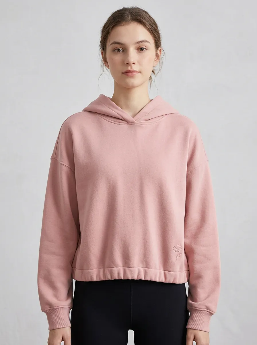 Women's Minimalist Floral Embroidered Pink Printed Hoodie