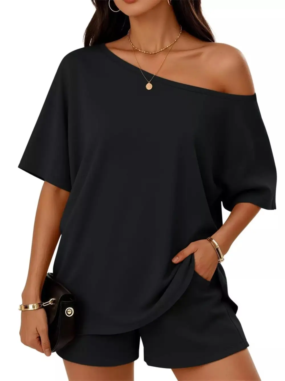 Boat Neck Tee and Shorts Set