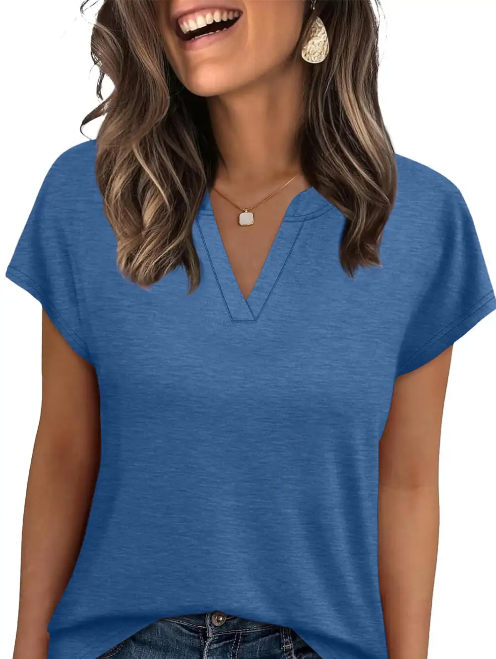 Textured V-Neck Short Sleeve Top