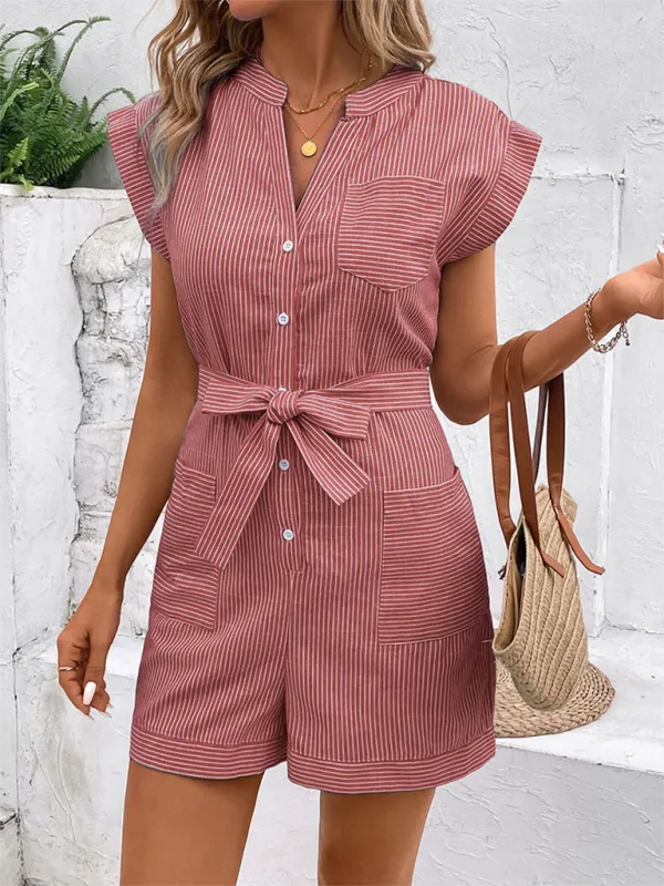 Pinstripe Short Sleeve Jumpsuit Shorts