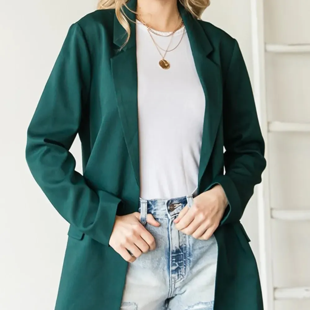 Long Sleeve Open Front Pocket Detail Tailored Blazer