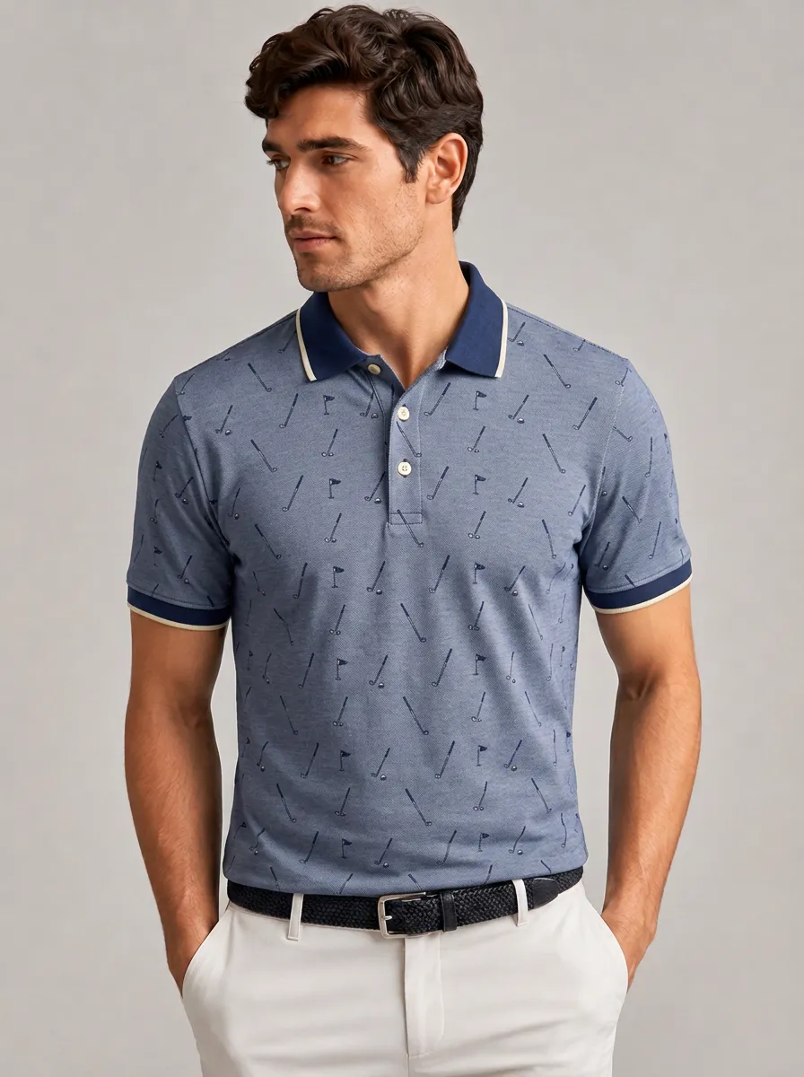Men's Golf Lover Golf Club Pattern Printed Polo Shirt