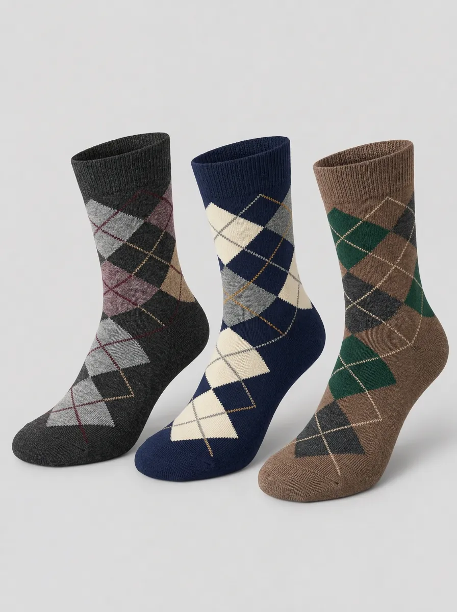 Men's Crest Classic Argyle Pattern Printed Socks 3-Pack