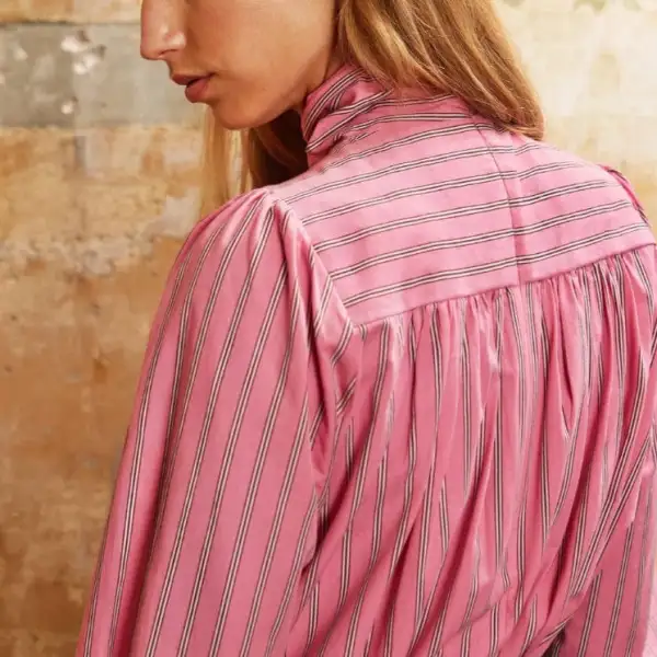Denim Bow-Detail Striped Women's Shirt