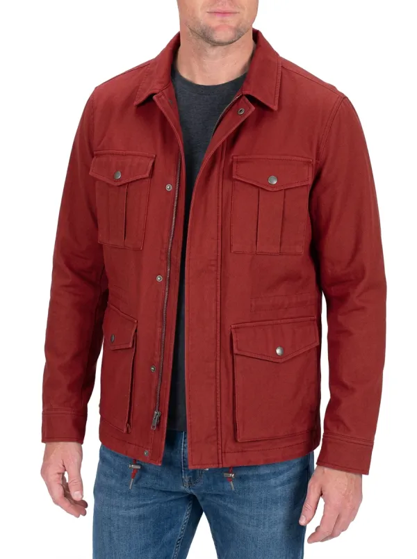 Men's Military Style Olive Green Multi-Pocket Utility Jacket