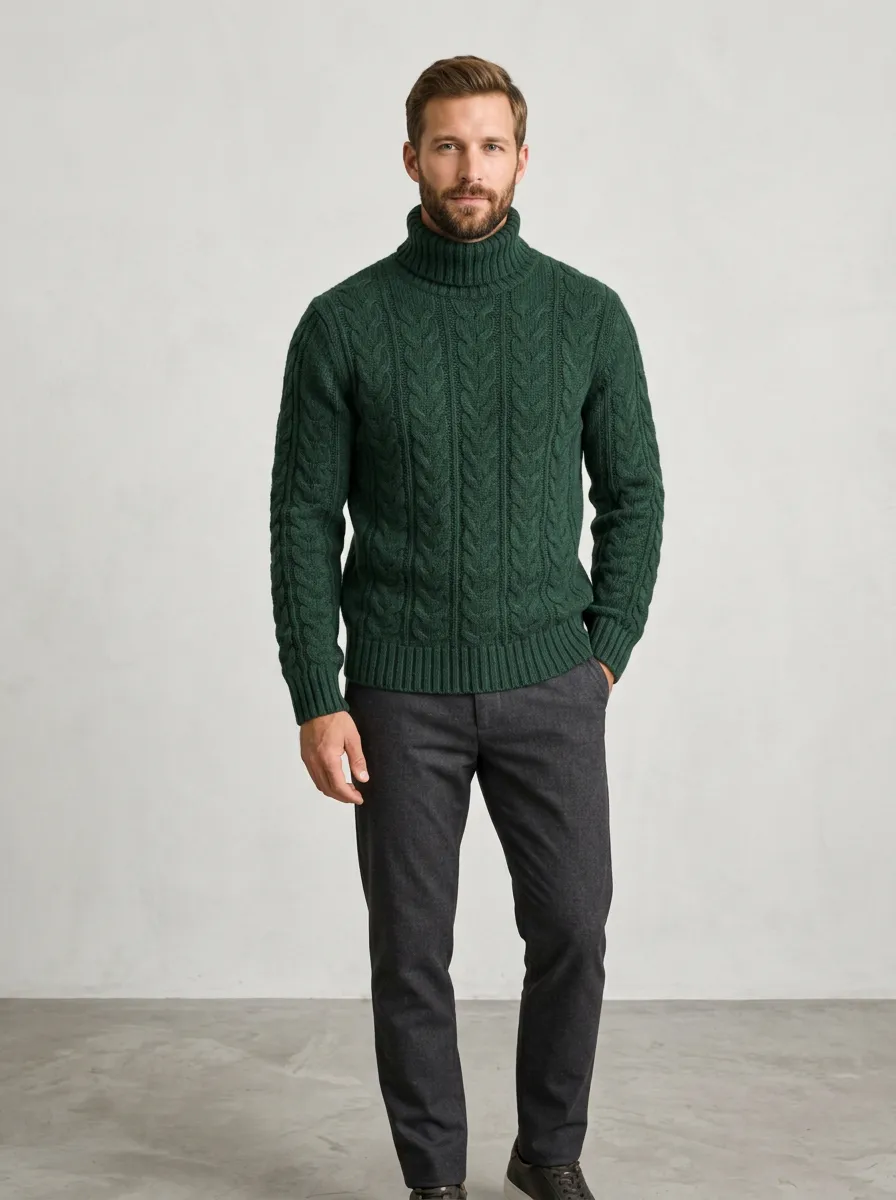 Men's Comfort Fit Cable Knit Turtleneck Sweater