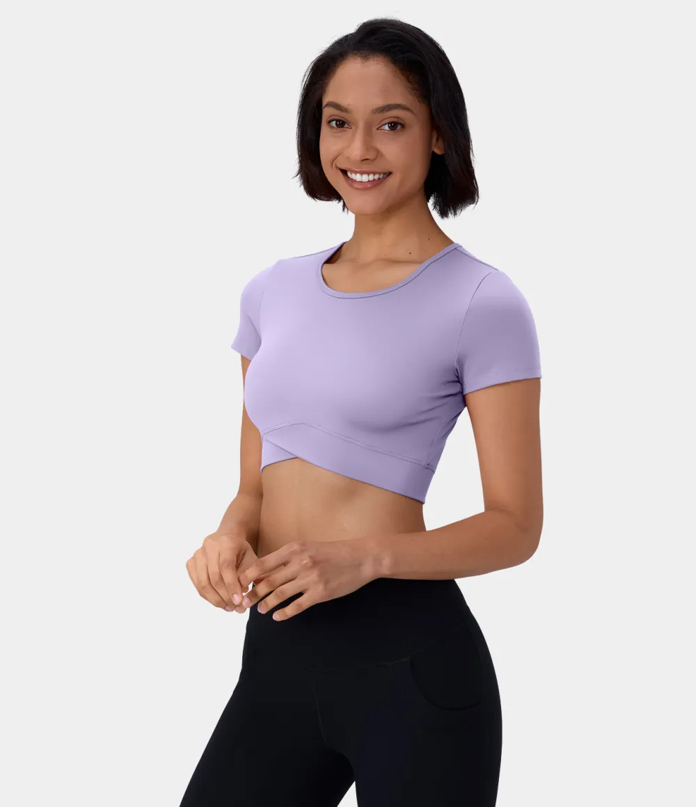 Softlyzero Plush Crossover Hem Cropped Sports Top