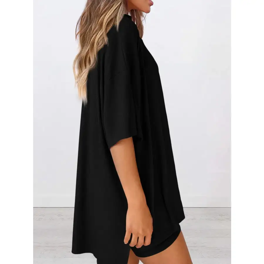 Oversized Round Neck Top and Shorts Set