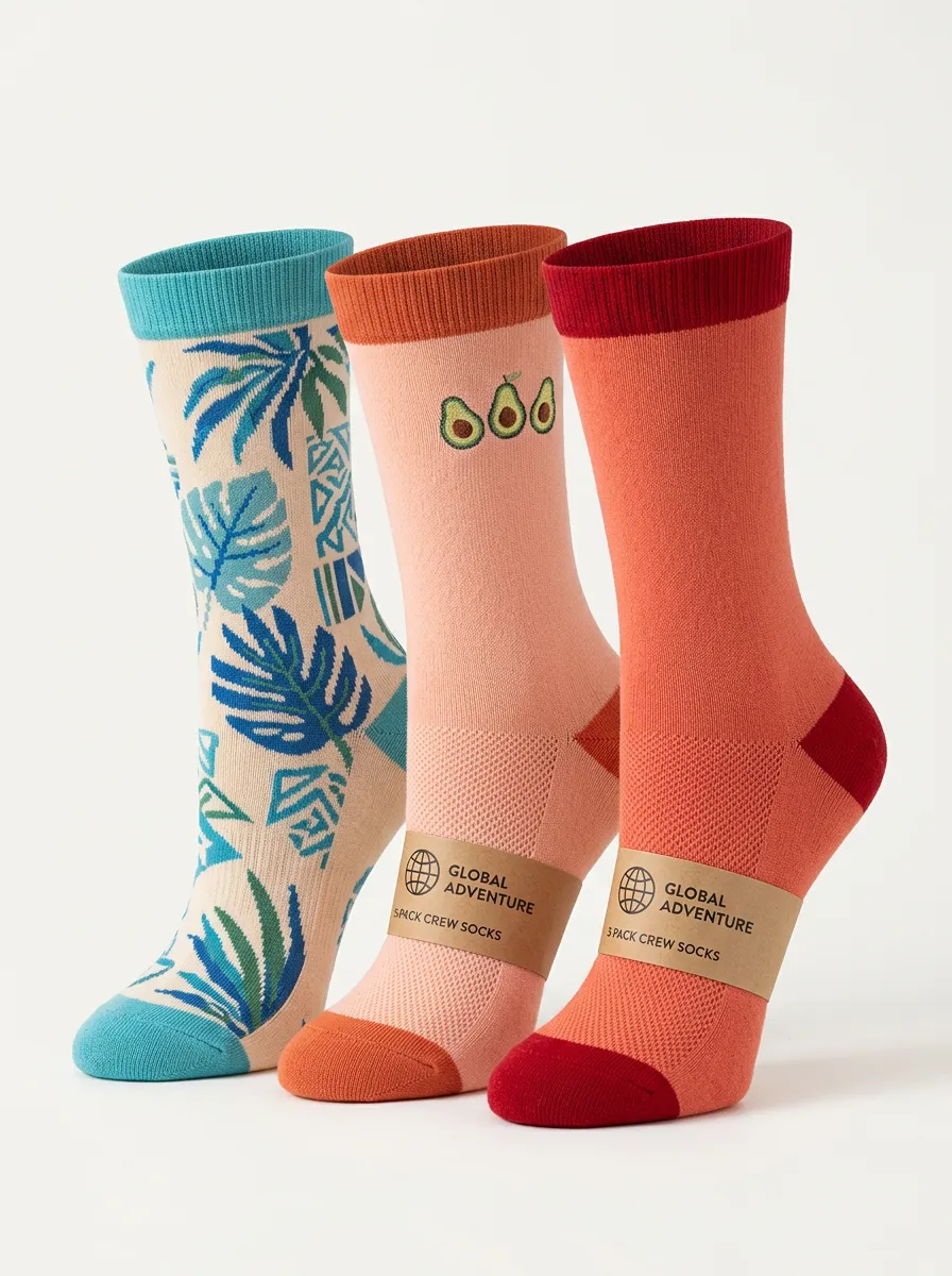 Fruit Pattern Botanical Tropical 3-Pair Mid-Calf Athletic Socks