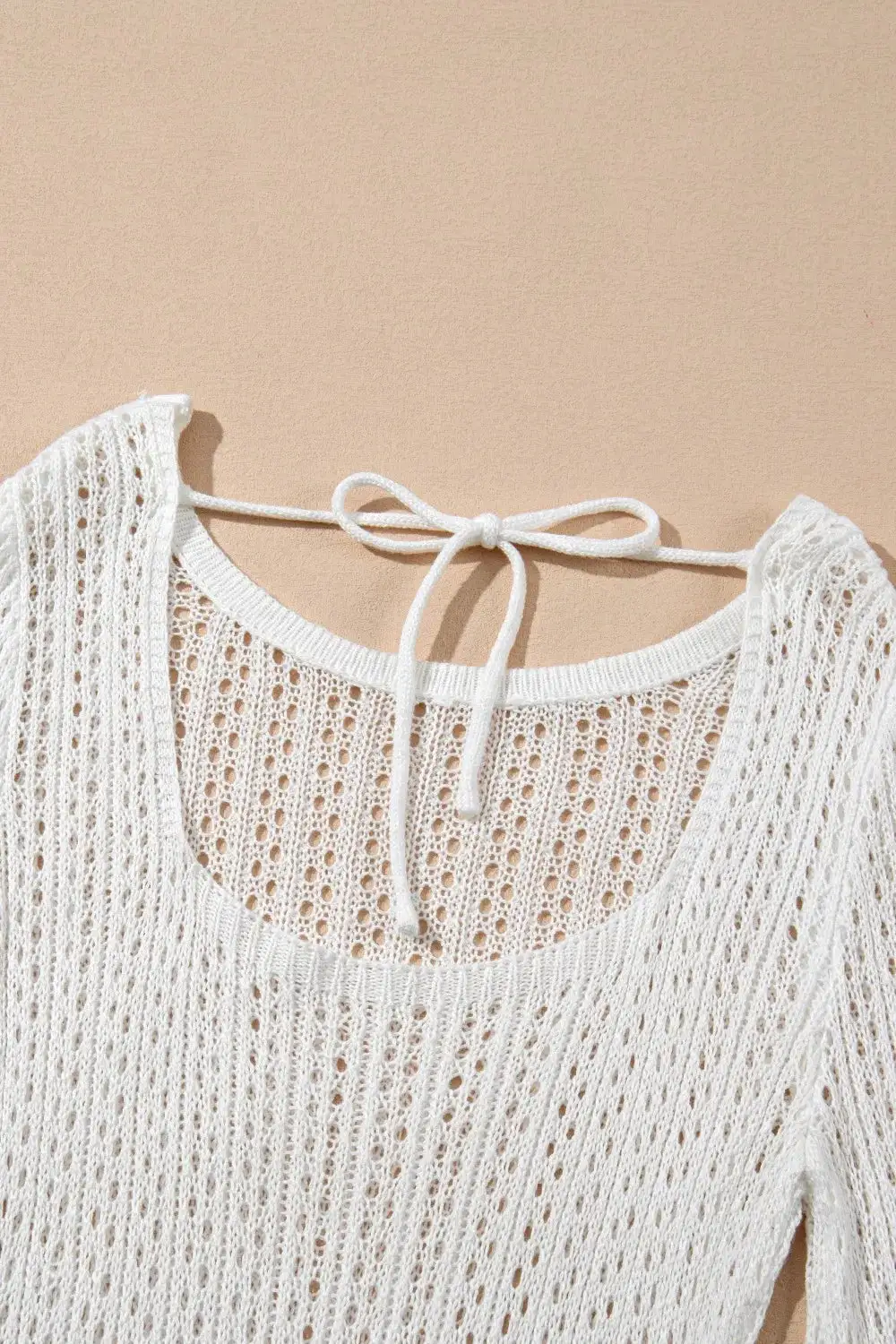 Hollow Out Bell Sleeve Drawstring Knit Cover Up Dress