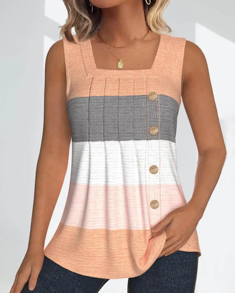 Striped Button Front Blouse