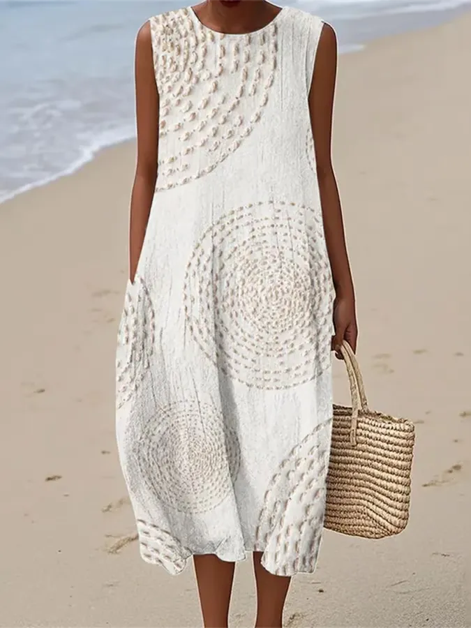  Textured Sleeveless Resort Midi Dress