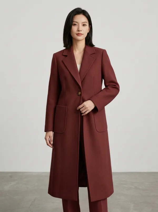 Women's Camel Minimalist Solid Long Wool-Blend Coat
