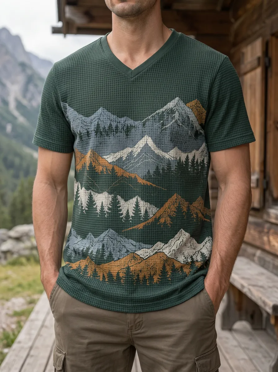 Men's Wilderness Nature Hiking Lover Mountain Forest V-Neck T-Shirt