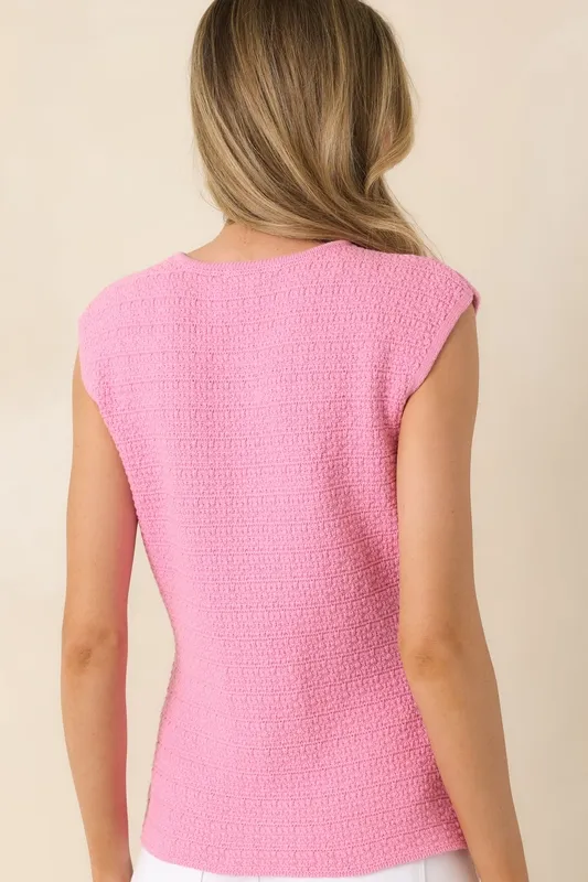Pink Textured Sleeveless Button-Front Top