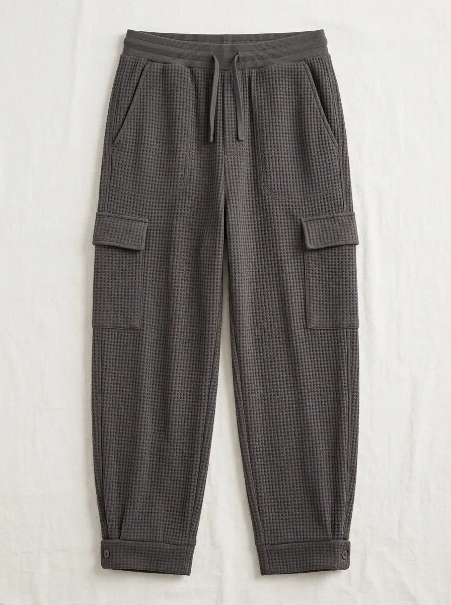 Casual Waffle Knit Cargo Jogger Pants for Unisex Wear