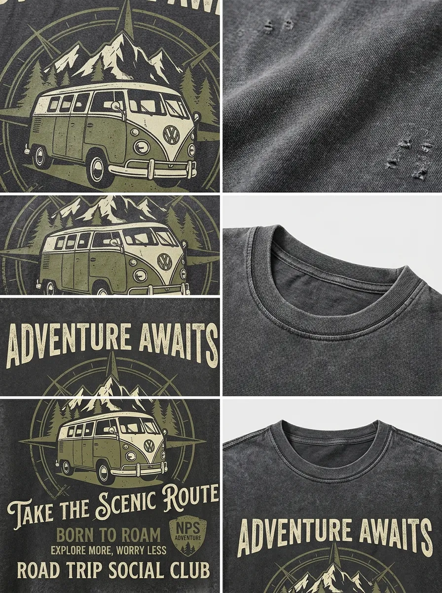Unisex Road Trip Adventure Camper Van Printed T-shirt