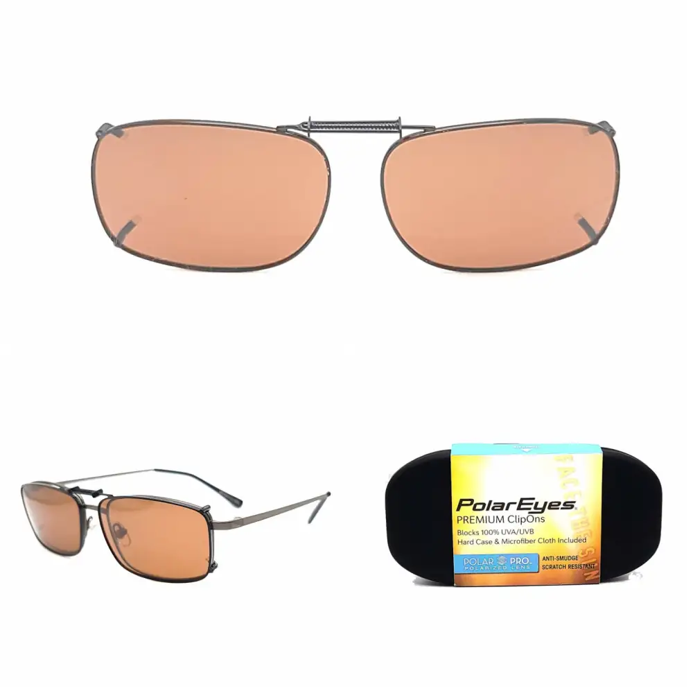 Amber Lens 52mm Rectangular Polarized Clip-On Sunglasses for Plastic Frames