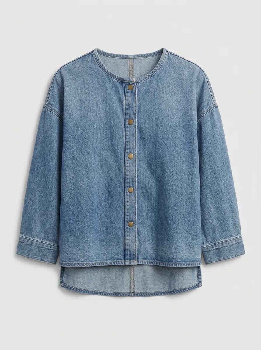 Women's Casual Blue Denim Button-Down Long Sleeve Top