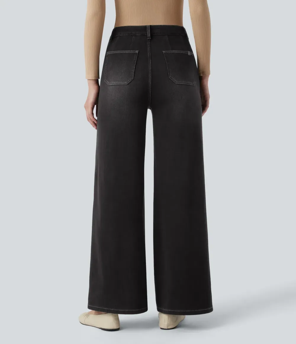 2026🔥  High Waisted Tummy Control Wide Leg Casual Jeans with Pockets