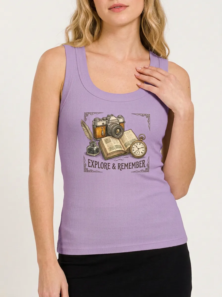 Women's Travel Lover Vintage Camera Book Printed Tank Top