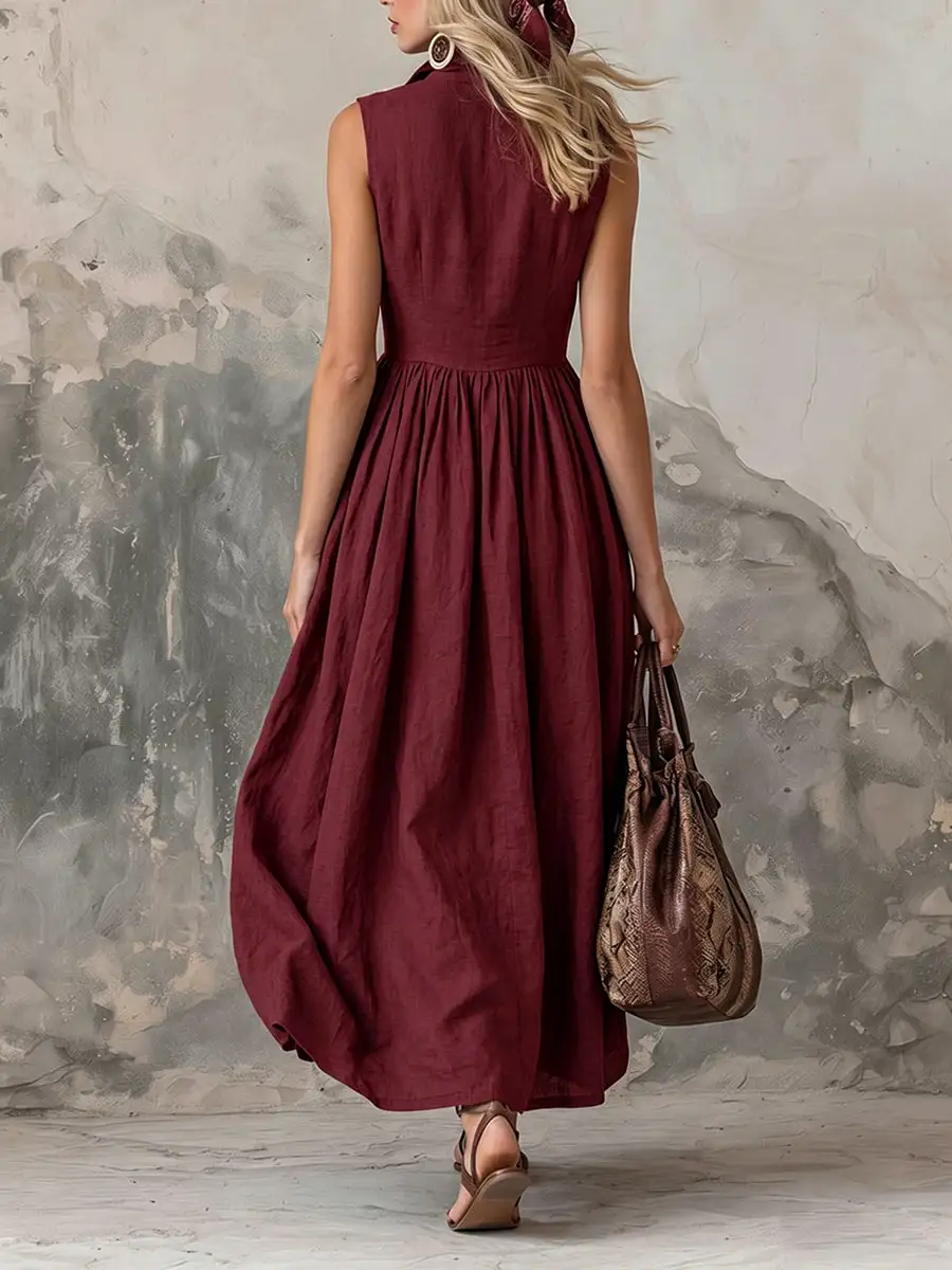 Pleated Buttoned Maxi Dress