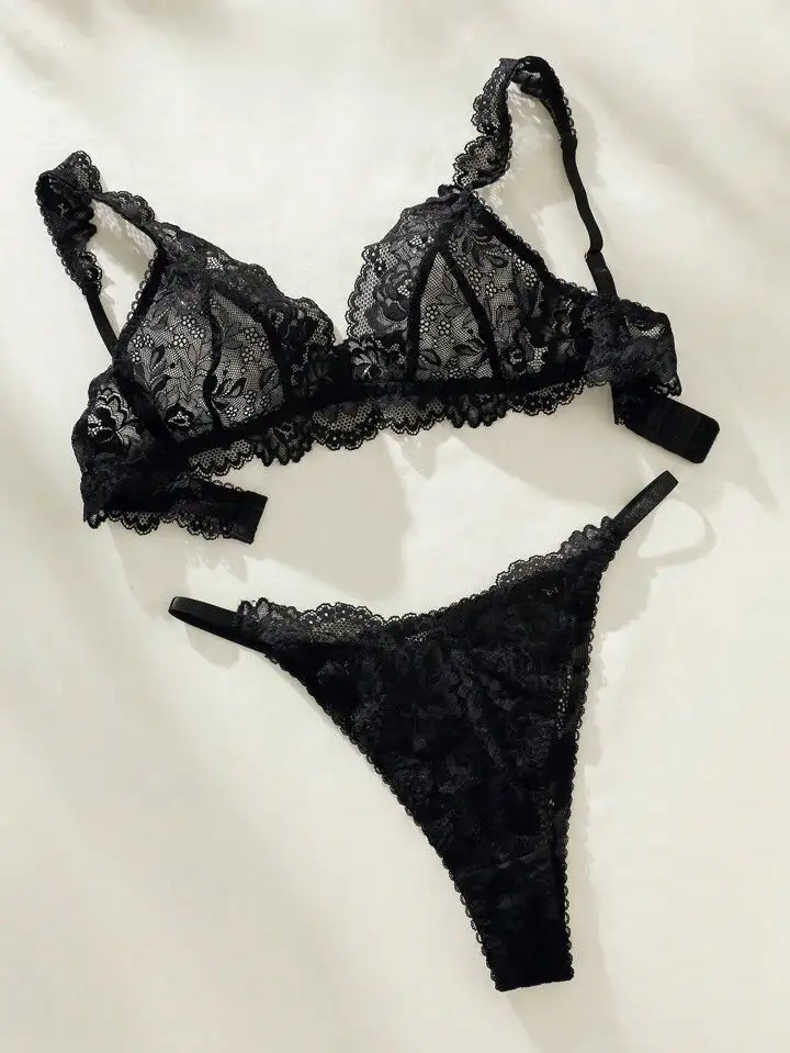Lace Sheer Bra And Panty Set