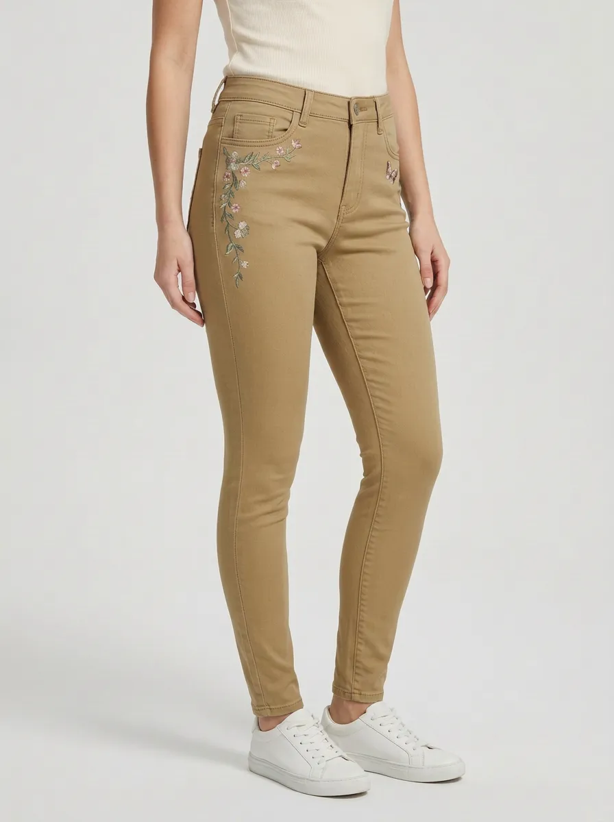 Women's Ridge Floral Embroidered Flower Printed Slim Jeans