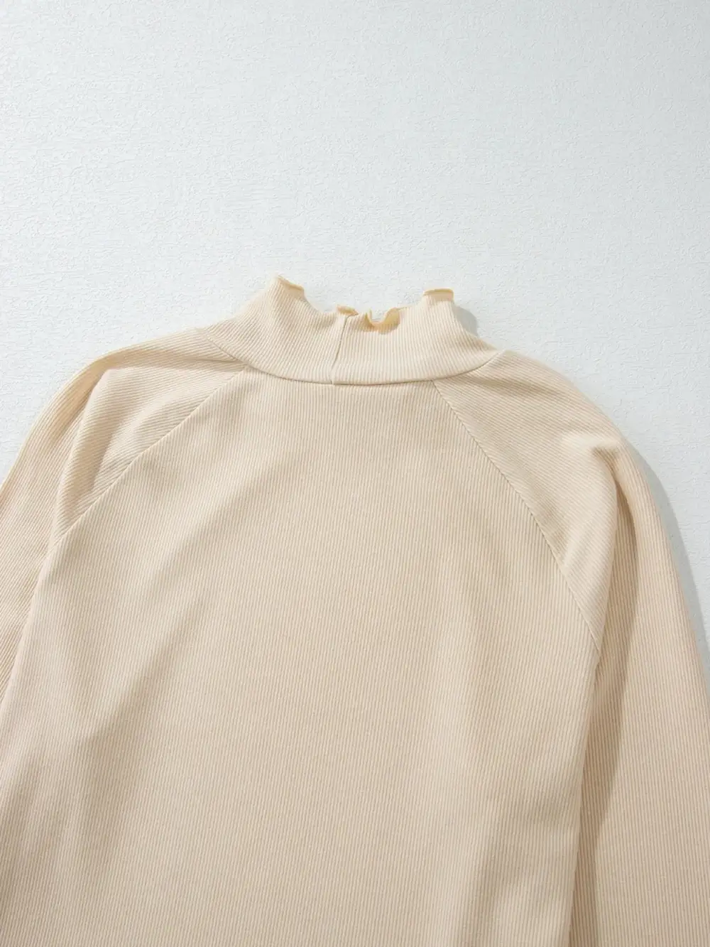 Ribbed Knit Lettuce Trim Mock Neck Long Sleeve Top
