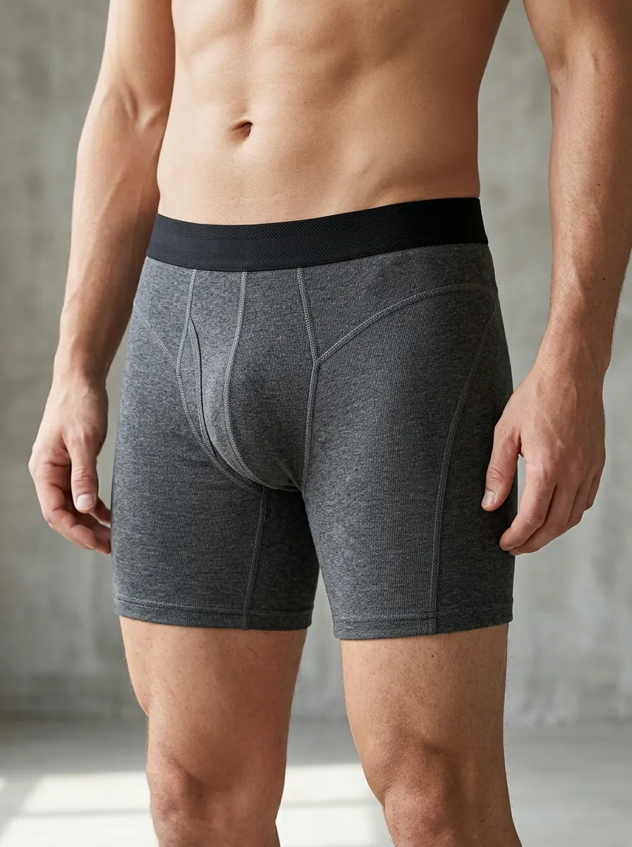 Men's Athletic Comfort Grey Heather Printed Boxer Briefs