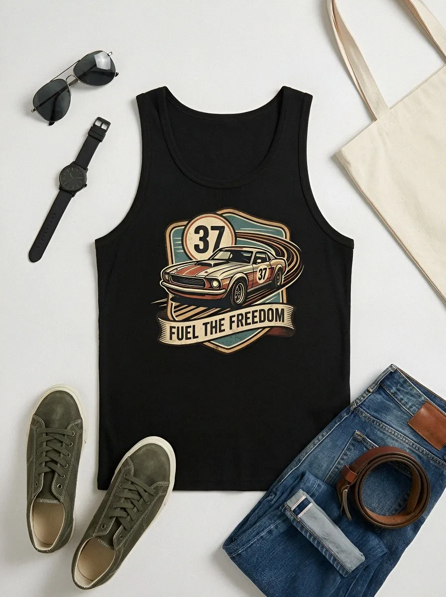 Men's Vintage Muscle Car Fuel The Freedom Printed Tank Top