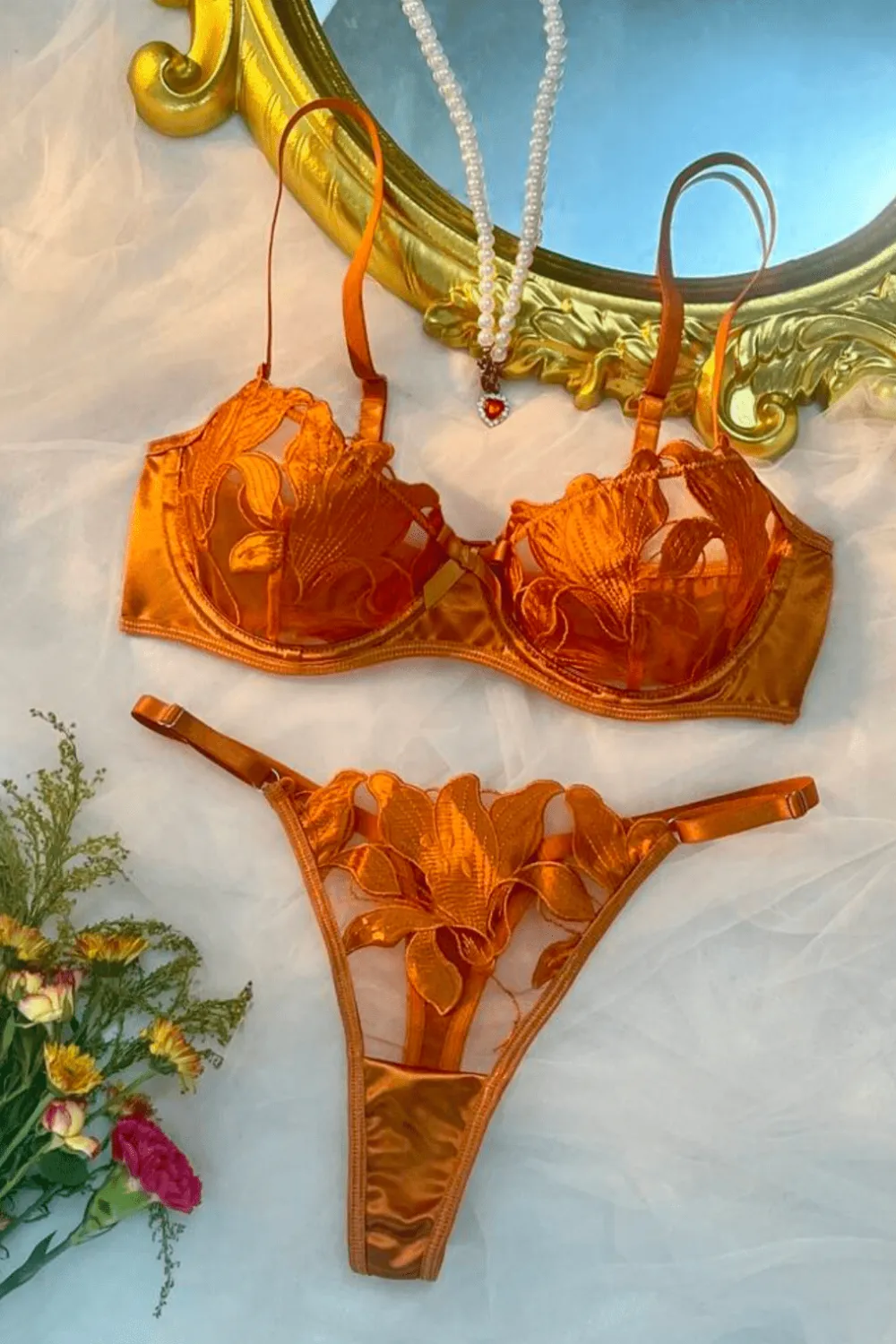 Modern Embroidered Silk Lingerie Set