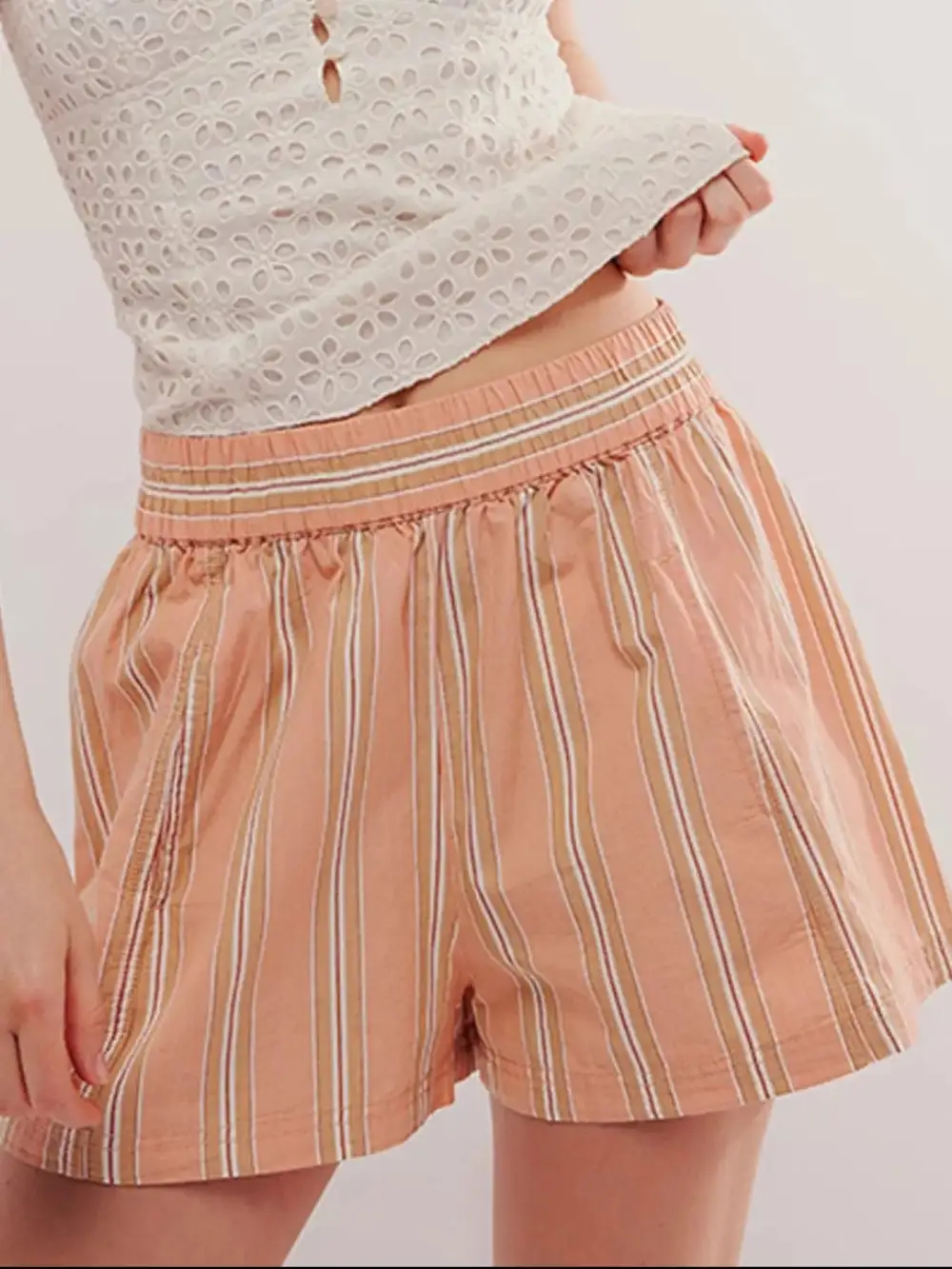 Striped High Waist Linen Blend Shorts
