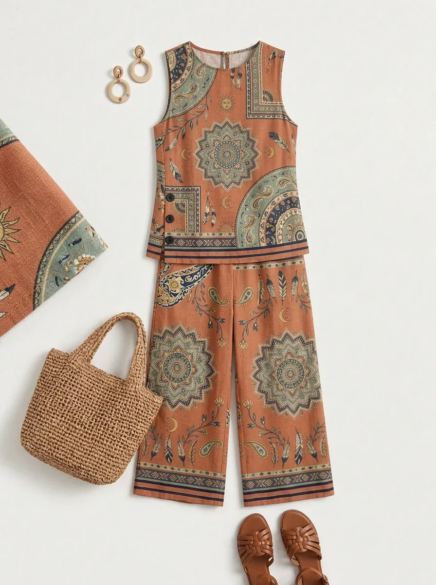 Women's Bohemian Mandala Paisley Printed Sleeveless Set