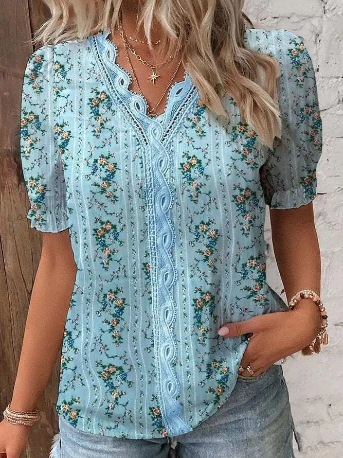 Limited Stock🛒Clearance sale🔥V Neck Plain Lace Elegant Shirt