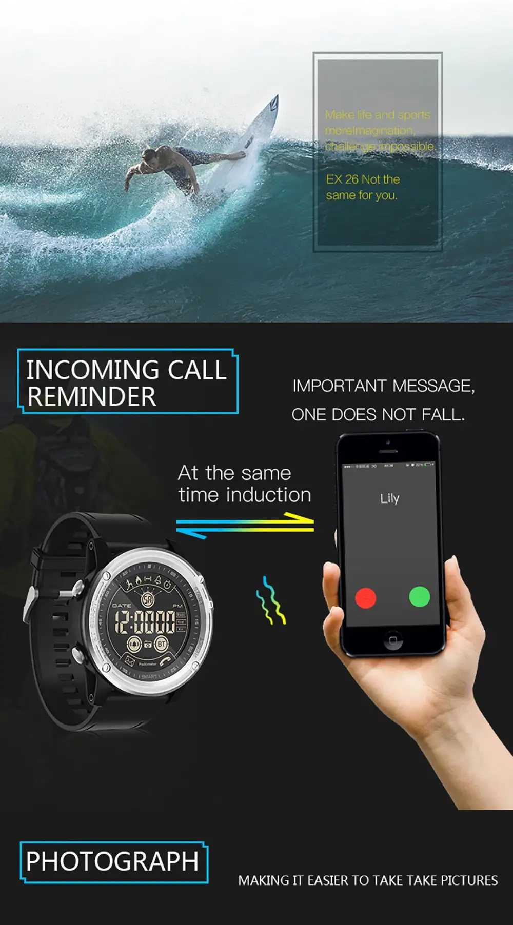 EX26 Sport tracker Stopwatch Smart Watch