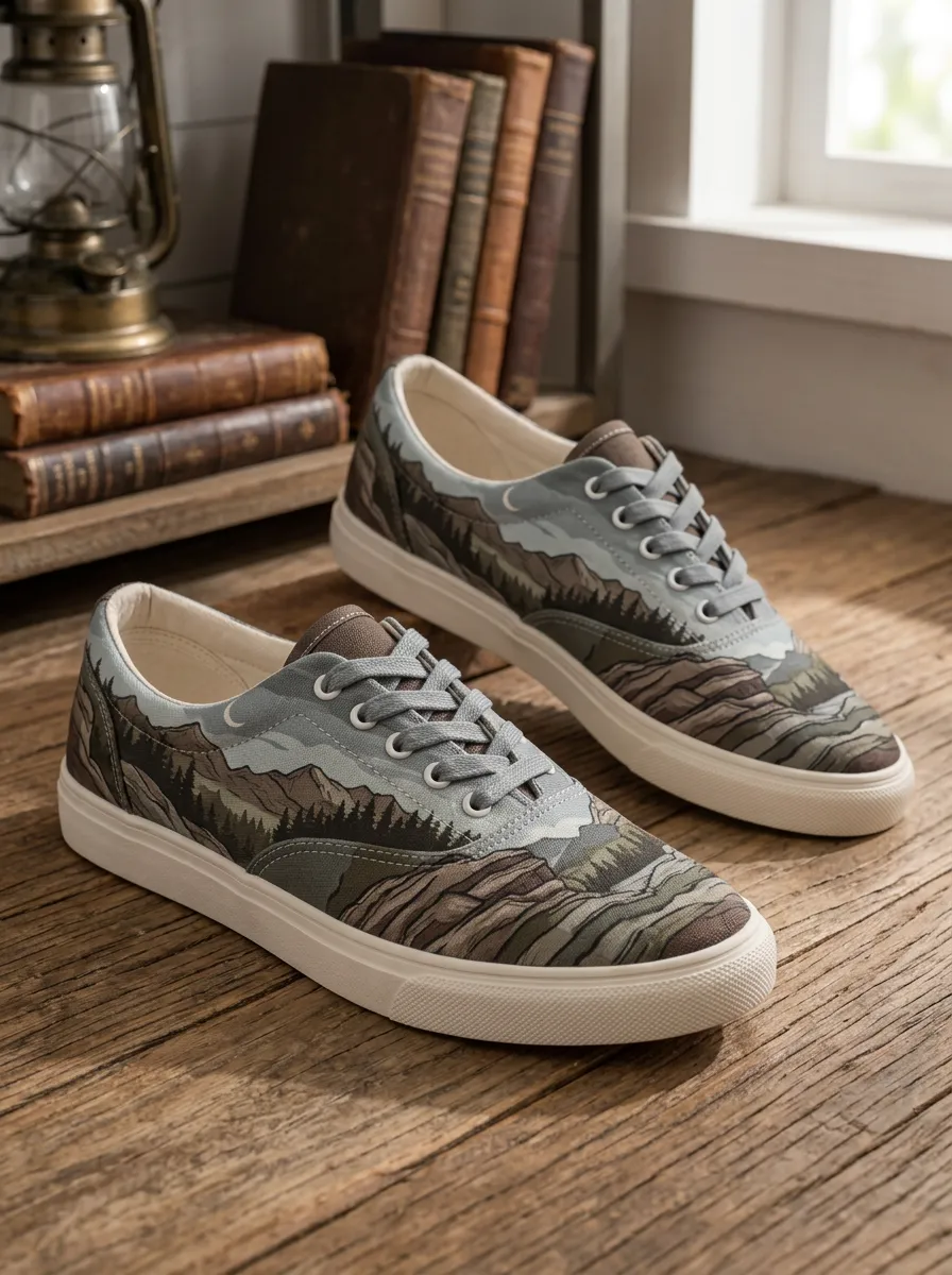 Men's Nature Lover Mountain Forest Landscape Printed Canvas Shoes
