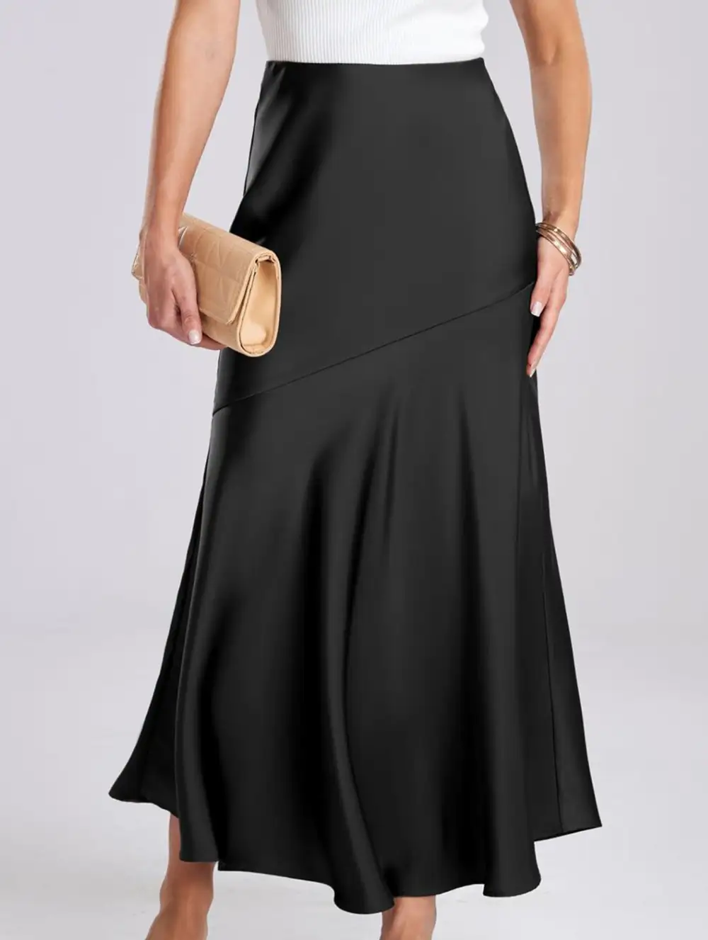 Elastic Waist High Waist Midi Skirt